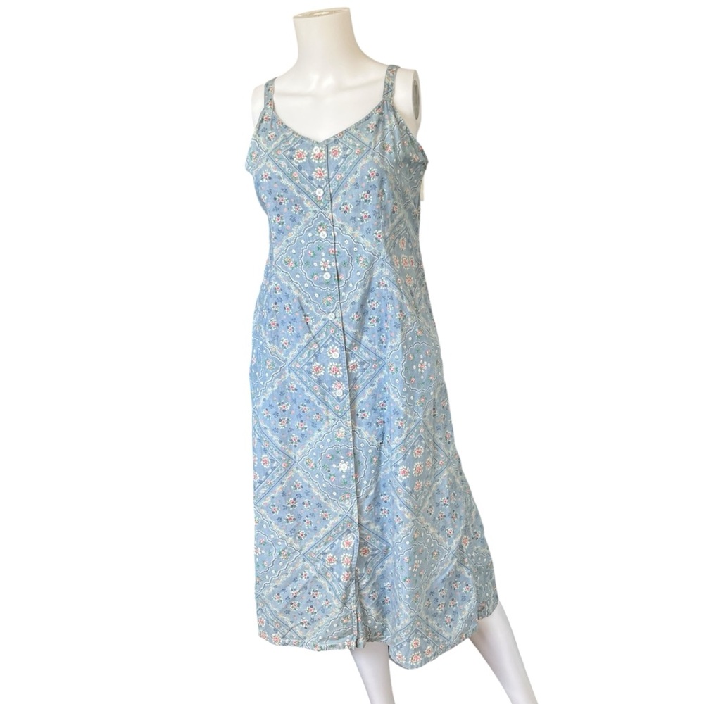 Vintage 90s Floral Cottagecore Dress Sleeveless Button Front Cotton Size 8 - Picture 10 of 10